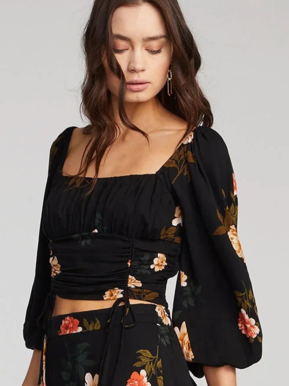 SaltwaterLuxe Corina Top Puff-Sleeve Crop Top